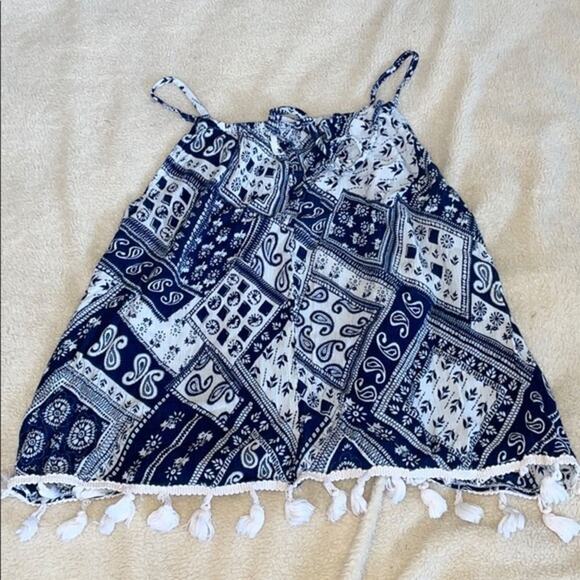 Vanilla Star blue and white paisley handkerchief print tank top | Sz S - Picture 2 of 7